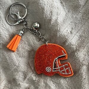 Orange Rhinestone Football Helmet Keychain